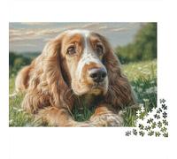 Cute Pet Dog 1000 Pieces Jigsaw Puzzles Engaging Educational Games Cocker Spaniel on Grass Jigsaw Puzzle Home Decoration for Adults & Families 52x38cm/1000pcs