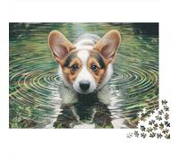Cute Pet Dog 1000 Pieces Jigsaw Puzzles Engaging Educational Games Corgi Reflection in Water Jigsaw Puzzle Unique Puzzle Gift for Adults & Families 70x50cm/1000pcs
