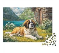 Cute Pet Dog 1000 Pieces Jigsaw Puzzles Engaging Educational Games St Bernard by Cabin Jigsaw Puzzles Unique Puzzle Gift for Adults & Families 38x26cm/1000pcs