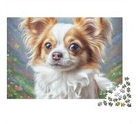 Cute Pet Dog 1000 Pieces Jigsaw Puzzles Engaging Family Games Papillon in Flowers Jigsaw Puzzles Unique Puzzle Gift for Adults And Kids 52x38cm/1000pcs