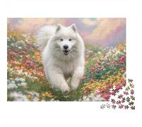Cute Pet Dog 1000 Pieces Jigsaw Puzzles Engaging Family Games Samoyed in Flowers Jigsaw Puzzle Home Decoration for Adults & Families 70x50cm/1000pcs