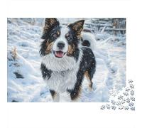 Cute Pet Dog 1000 Pieces Jigsaw Puzzles Engaging Home Decoration Border Collie in Snow Jigsaw Puzzles Unique Puzzle Gift for Adults & Families 70x50cm/1000pcs