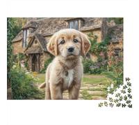 Cute Pet Dog 1000 Pieces Jigsaw Puzzles Engaging Home Decoration Golden Retriever in Village Jigsaw Puzzle Home Decoration for Gifts 38x26cm/1000pcs