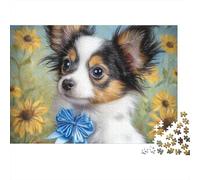 Cute Pet Dog 1000 Pieces Jigsaw Puzzles Engaging Home Decoration Papillon with Blue Bow Jigsaw Puzzles Home Decoration for Adults And Kids 38x26cm/1000pcs