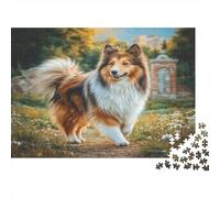 Cute Pet Dog 1000 Pieces Jigsaw Puzzles for Adults & Children, Recycled Cardboard, Non-Reflective, Sheltie in Garden, Stress Relief Fun, Great Gift Idea for Home Decor 52x38cm/1000pcs