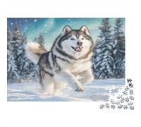 Cute Pet Dog 1000 Pieces Jigsaw Puzzles for Adults Husky Running in Snow Fun Present & Wall Decoration | Gift Idea 70x50cm/1000pcs