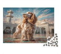 Cute Pet Dog 1000 Pieces Puzzle Cardboard Seniors & Adults Cocker Spaniel at Mosque Brain Teaser Mental Stimulation Premium Quality Home Decoration Indoor Group Play Game 52x38cm/1000pcs