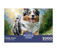 Cute Pet Dog 1000 Pieces Puzzle for Home Wall Decor -Aussie Shepherd Running Meadow Fun Present & Activity for Adults Kids Great Gift Idea38x26cm/1000pcs