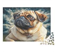 Cute Pet Dog 1000Pc for Adults Kids: Pug in Cloudy Sky Educational Games Suitable for Decompression 70x50cm/1000pcs