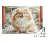 Cute Pet Dog Adult Jigsaws 1000Pc: Pomeranian in Autumn Scene Fun Present & Activity for Home, Wall Decoration 52x38cm/1000pcs