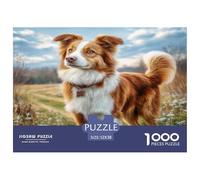 Cute Pet Dog Adult Jigsaws for Decompression: Border Collie on Grassy Field Educational Game Challenge Wall Decoration 52x38cm/1000pcs