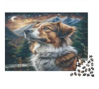 Cute Pet Dog Cardboard Collie Gazing at Starry Sky Premium Jigsaw Puzzle Family Challenging Gift for Kids 52x38cm/1000pcs