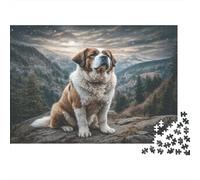 Cute Pet Dog Cardboard Saint Bernard on Mountain Cliff at Sunset Premium Jigsaw Puzzle Decorative Stocking Filler 38x26cm/1000pcs