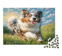Cute Pet Dog Colourful Aussie Dog in Grass 1000 Pcs Jigsaws for Adults The Impossible Challenge Brain Development 52x38cm/1000pcs