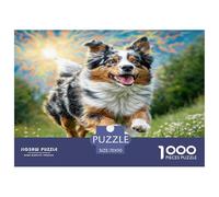 Cute Pet Dog Colourful Aussie Dog in Sunlit Field 1000 Pcs Jigsaws for Adults The Impossible Challenge Fun Present 70x50cm/1000pcs