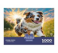 Cute Pet Dog Colourful Aussie Dog in Sunlit Field 1000 Pieces Jigsaws Adults The Impossible Challenge Home Activity 70x50cm/1000pcs