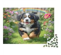 Cute Pet Dog Colourful Aussie Dog with Rainbow 1000 Pieces Jigsaw Puzzles for Adults Fun Activity for Rainy Days 52x38cm/1000pcs
