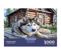 Cute Pet Dog Colourful Husky by Wooden Cabin 1000 Pieces Jigsaw for Adults The Impossible Challenge Brain Development 70x50cm/1000pcs