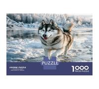 Cute Pet Dog Colourful Husky in Icy River 1000 Pieces Jigsaws Adults The Impossible Challenge Home Activity 52x38cm/1000pcs
