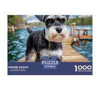 Cute Pet Dog Great Gift Idea 1000 Pc Adult Jigsaws - Schnauzer on Wooden Dock Impossible Hard Challenging Game for Wall Decoration38x26cm/1000pcs