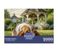 Cute Pet Dog Impossible Hard Difficult 1000 Pieces Adult Jigsaws - Spaniel Lying in Sunlit Garden Pavilion Educational Game Decompression for Gifts38x26cm/1000pcs