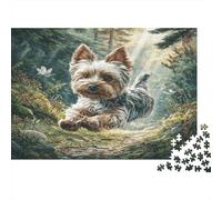 Cute Pet Dog Jigsaw Puzzle 1000 Piece Recycled Paper Yorkshire Terrier Resting on Textured Backdrop for Adults Fun Challenging Home Activity Great Gift Idea 52x38cm/1000pcs