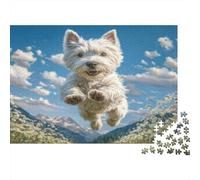 Cute Pet Dog Jigsaw Puzzle for Adults: Westie Jumping over Mountains Fun Present & Activity for Home Wall Decor 38x26cm/1000pcs