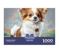 Cute Pet Dog Jigsaw Puzzles 1000 Piece - Papillon in Rainbow Meadow Challenging Puzzles, for Men And Women Great Gift Idea70x50cm/1000pcs