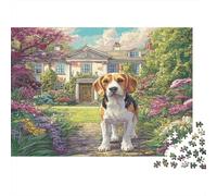 Cute Pet Dog Paper Beagle on Garden Path to Grand Manor House Jigsaw Puzzle Set Brain Training Birthday Gift 52x38cm/1000pcs