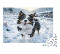 Cute Pet Dog Paper Border Collie Sitting in Fresh Snow Jigsaw Puzzle Giftable Family Friendly 70x50cm/1000pcs