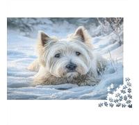 Cute Pet Dog Paper Westie Lying in Snow Jigsaw Puzzle Set for Adults Educational Gift Relaxing Activity 52x38cm/1000pcs