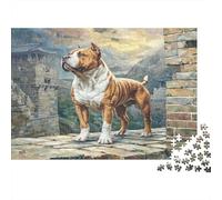 Cute Pet Dog Paperboard Boxer on Stone Bridge with Castle Ruins Classic Jigsaw Puzzle Interactive Boredom Buster 38x26cm/1000pcs