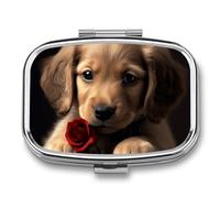 Cute Pet Dog Pill Box for Pocket Square Pill Box 2 Compartment Decorative Portable Travel Pill Holder Tablet Vitamin Organizer Mini Pill Case