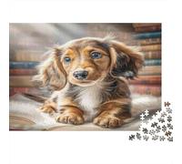 Cute Pet Dog Premium Paper Dachshund Puppy in Old Library with Books DIY Jigsaw Puzzle Decorative Stress Relief 70x50cm/1000pcs