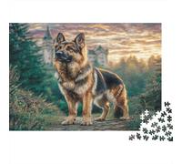 Cute Pet Dog Premium Paper German Shepherd in Field with Castle Ruins DIY Jigsaw Puzzle for Kids 12+ Fun Stocking Filler 52x38cm/1000pcs