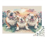 Cute Pet Dog Puzzle for Adults 14-99 Years: Three Bulldogs at Sunset Educational Game for Home Decor & Gifts 38x26cm/1000pcs