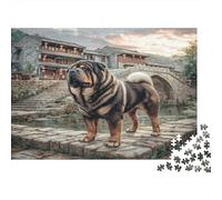 Cute Pet Dog Puzzle for Adults & Age 14 Up: Shar Pei at Bridge Fun Present & Activity for Home Gift 70x50cm/1000pcs