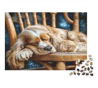 Cute Pet Dog Recycled Paper Cocker Spaniel Sleeping on Chair with Starry Sky Jigsaw Puzzle Family Friendly Educational Toy 52x38cm/1000pcs