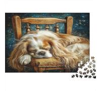 Cute Pet Dog Sturdy Paper Cavalier King Charles Spaniel Sleeping on Chair at Night Jigsaw Puzzle Stress Relief Birthday Gift 70x50cm/1000pcs