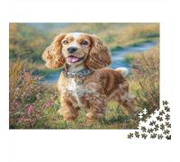 Cute Pet Dog Sturdy Paper Cocker Spaniel in Grassy Field with Flowers Jigsaw Puzzle Stress Relief Birthday Gift 38x26cm/1000pcs