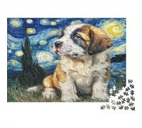 Cute Pet Dog Sturdy Paper Saint Bernard in Field with Starry Night Sky Jigsaw Puzzle Stress Relief Birthday Gift 70x50cm/1000pcs