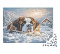 Cute Pet Dog Sturdy Paper Saint Bernard Resting in Snow with Cabin Jigsaw Puzzle for Adults Educational Birthday Gift 52x38cm/1000pcs