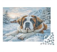 Cute Pet Dog Sturdy Paper Saint Bernard Resting in Snow with Cabin Jigsaw Puzzle Stress Relief Birthday Gift 70x50cm/1000pcs