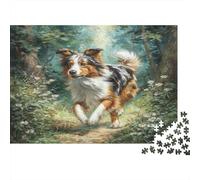 Cute Pet Dog Thick Paper Australian Shepherd Running in Forest Jigsaw Puzzle Bundle Boredom Buster Puzzle Gift 70x50cm/1000pcs
