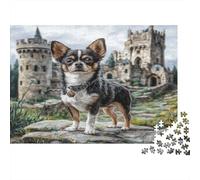 Cute Pet Dog Thick Paper Chihuahua on Stone Path with Castle Ruins Jigsaw Puzzle Bundle Boredom Buster Puzzle Gift 70x50cm/1000pcs