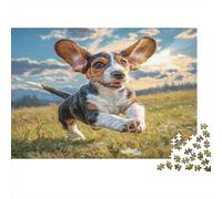 Cute Pet Dog Thick Paper Corgi Leaping in Grassy Field Jigsaw Puzzle Bundle Boredom Buster Puzzle Gift 70x50cm/1000pcs