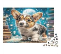 Cute Pet Dog Thick Paper Corgi Puppy in Old Library with Books And Moon Jigsaw Puzzle Bundle Boredom Buster Puzzle Gift 70x50cm/1000pcs