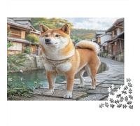Cute Pet Dog Thick Paper Shiba Inu on Stone Path in Japanese Village Jigsaw Puzzle Bundle Interactive Gift for Seniors 38x26cm/1000pcs