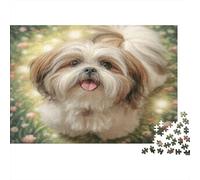 Cute Pet Dog Thick Paper Shih Tzu in Flower Meadow with Sparkles Jigsaw Puzzle Bundle Boredom Buster Puzzle Gift 52x38cm/1000pcs