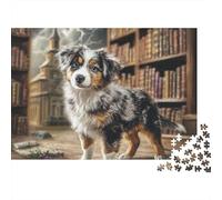 Cute Pet Dog1000-Piece Jigsaw Puzzle Bookshelf Cozy Stance- Brainteasing Challenge for Adults And Kids 52x38cm/1000pcs